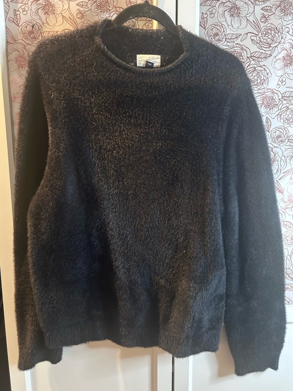 Cozy Black Fuzzy Crewneck Sweater